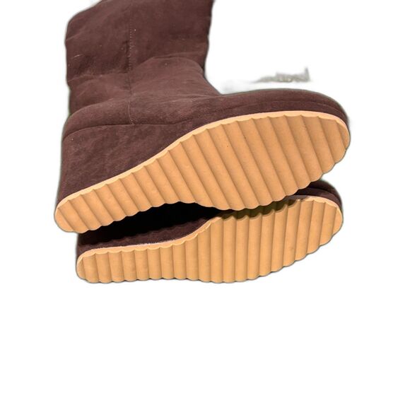 JustFab Cameron Sherpa Wedge Boots Size 7.5 Coffee Tan - Picture 3 of 5